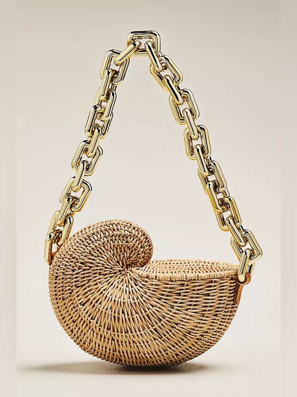 POOLSIDE Anna Conch Nautilus Shell Rattan Bag Gold Chain Shoulder Bag